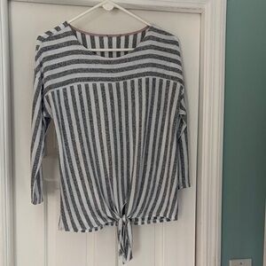 Striped Long Sleeve Tie-Front Top